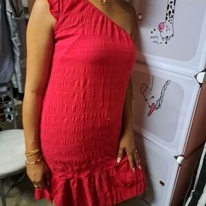 Red One-Shoulder Dress . is New Shein. linen cotton .